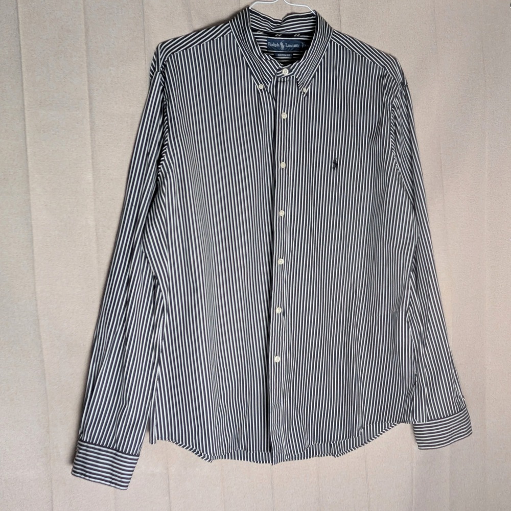 Ralph Lauren Custom Fit Striped Shirt Mens XXL Black White Button Long Sleeve